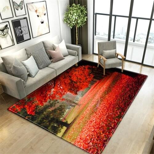 Red Maple Leaf Carpet 3D Rugs Living Room Forest Scenery Pattern Center Table Rug Sofa Carpet Big Doormat Entrance Door Soft Mat