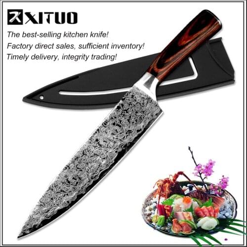 XITUO Kitchen Chef Knives 8 inch Japanese Laser Pattern Vegetable Santoku Knife 7CR17 High Carbon Stainless Steel Sanding cleave