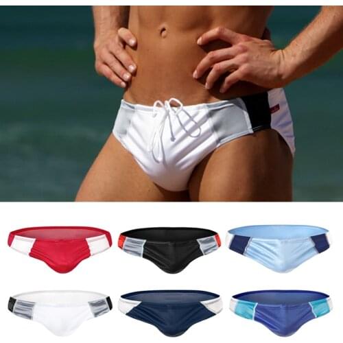 Men Swimwear Drawstring Elastic Slim Fit Swimsuit Quick Dry Breathable Swim Trunks Beachwear Swimming Briefs