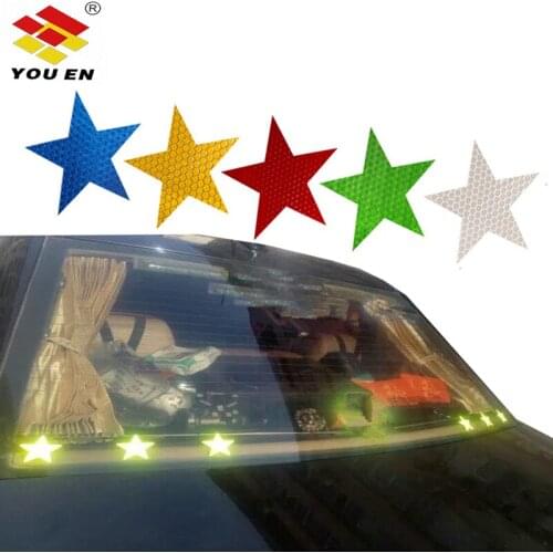 YOUEN 5x5cm Newest Warning Decals Reflective Sticker Stars For Motorcycle/Bicycle For Visible Safety 5Pcs Car Accessories