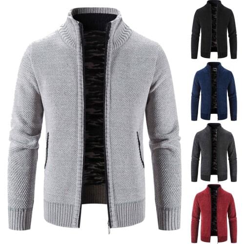 Solid color stand-up collar sweater cardigan men autumn/winter fleece thick warm sweater casual loose old dormitory coat