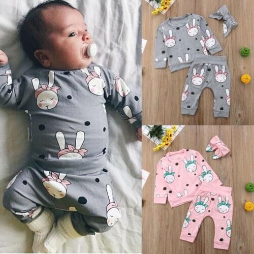 Toddler Fall Clothing Baby Girls Boys Clothes 3PCS Long Sleeve Cartoon Rabbit Sweatshirt Tops+Pant+Headband Autumn Winter Sets