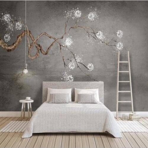 Custom 3D wallpaper mural hand painted Chinese plum gray art TV background wall painting decorative painting wallpaper