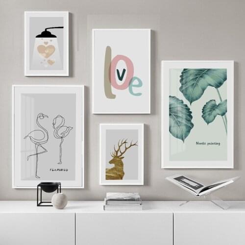 Posters Prints Nordic Abstract Love Canvas Painting Wall Art Plant Line Flamingo POP Pictures For Living Room Gallery Home Decor