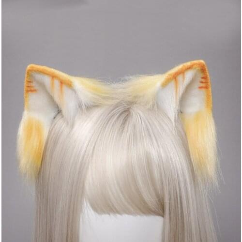 Realistic Faux Fur Orange Kitten Ears Headband Animal Kawaii Plush Hair Clips Anime Cosplay Halloween Costume Lolita E56F
