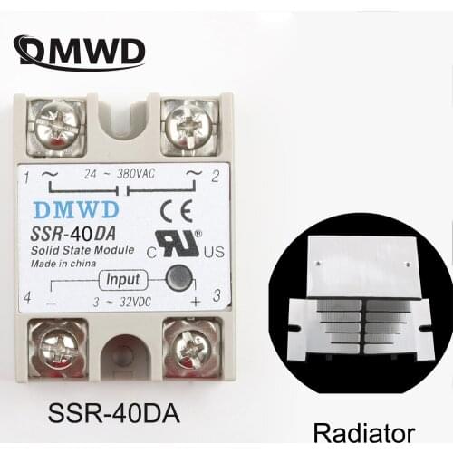 Industrial Solid State Relay SSR 40A with Protective Flag SSR-40DA 40A DC control AC Heat sink radiator