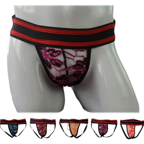 Sexy Lace string homme Mens Lingerie Jockstrap Thong Men Wide Elastic Band Panties G-string Thong Bikini Underwear for Men ZJH90