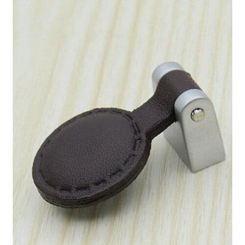 Modern simple matte silver Genuine Leather Safety furniture knobs brown coffee drawer shoe cabinet Leather pulls knobs