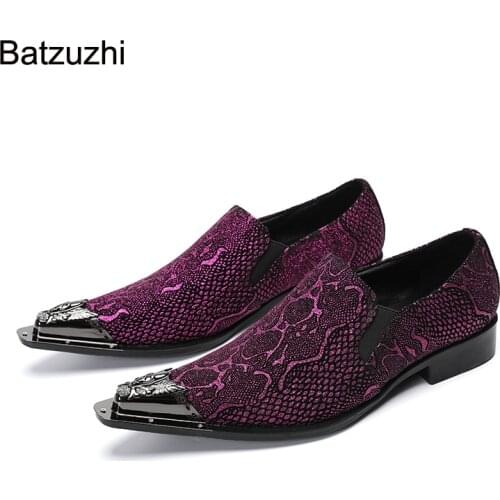 Batzuzhi Mens ShoesLuxury Handmade Pointed Metal Toe Leather Dress Shoes Men Slip-on Formal Business, Party and Wedding Oxford