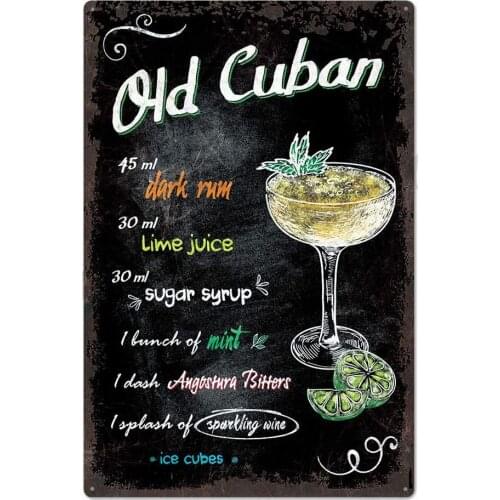 UOOPAI Old Cuban Cocktail Metal Tin Sign, Vintage Plate Plaque Home Wall Decor