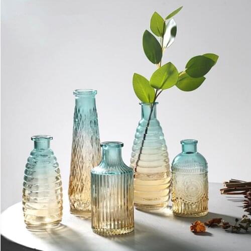 Cutelife Nordic Ins Gradient Relief Vase Retro Chic Terrarium Vase Decoration Home Painted Handmade Vase For Wedding Decoration