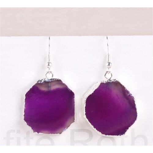 1 Pair Agates Slice Dangle Earrings Gold Big Natural Stone Long Droping Earrings For Women