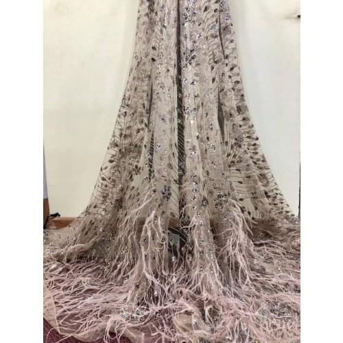 2019 beaded feathers color high-quality fusion lace fabric african lace fabric