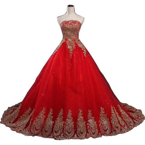 2021 New Ball Gown Lace Tulle Red Wedding Dress with tail Chinese Pattern Style Cheap China Embroidery Bridal Gown