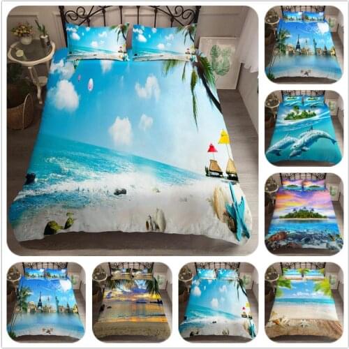 3D Fashion Printed Tropical Beach Duvet Cover Blue Bed Set Bedding Set Luxury Cotton Comforter Bedding Sets Queen