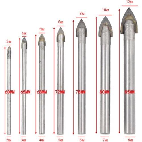 7PCS Glass Drill Triangle Drill Ceramic Tile Drill Bit Round Handle Word Reaming Drill Bit 3-12mm