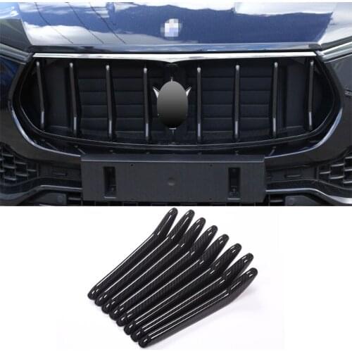 8pcs/set Carbon Fiber Style ABS Plastic Car Front Grill Decoration Strips Cover Trims For Maserati Levante 2016