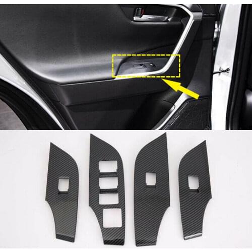 4pcs ABS Carbon Interior Accessories Door Window Lift Regulator Cover Trim for Toyota RAV4 2019 (left handle drive)