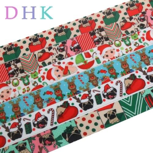 DHK 50yards christmas dog deer printed grosgrain Ribbon Accessory hairbow headwear decoration Wholesale OEM S978