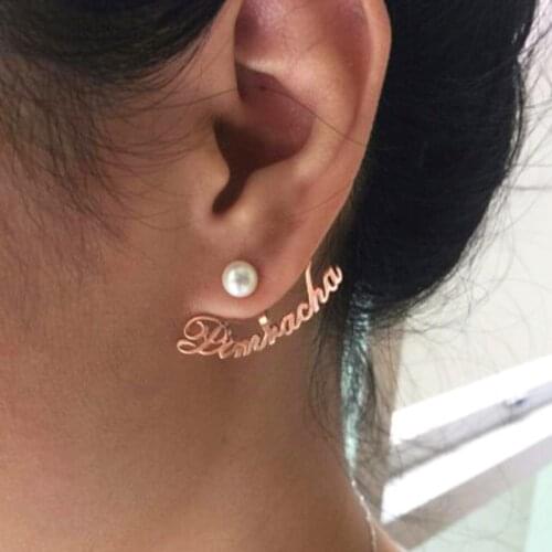DODOAI Zircon Name Earrings Nameplate Stud Earring For Women Personalized Custom Letter Earrings CZ Curved Earrings For BFF