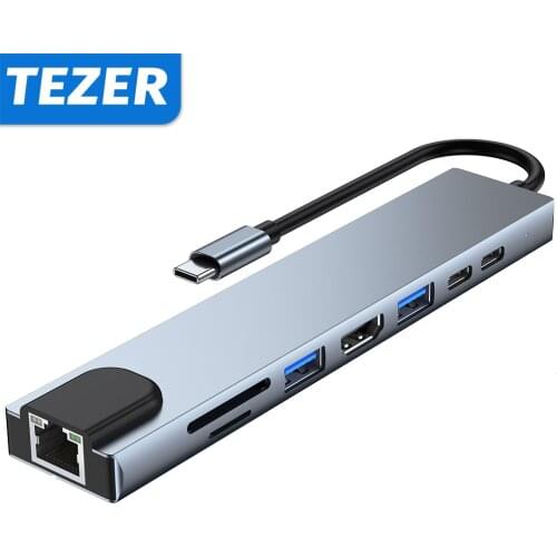 8in1 Type C HUB Docking Station 8 Port Multi Splitter Adapter for Xiaomi Macbook PC Computer Notebook Laptop Accessories