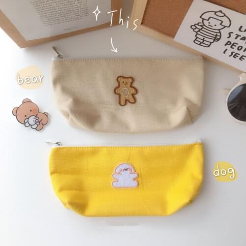 Yisuremia Cute Embroidered Canvas Pencil Cases Korean Pencilcase Storage Bag Estuches Escolares School Stationery Bag Supplies
