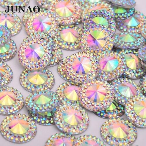 JUNAO Wholesale Bulk 8 10 12 16 20 30 35 40mm Flat Back Cabochon Rhinestones Round AB Crystal Stones Resin Strass Applique Beads