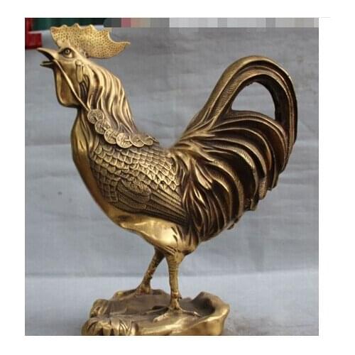 Copper Brass CHINESE crafts decor ation Asian 18" Chinese Bronze Carving Wealth Money Bamboo Chicken Chook Animal Statue