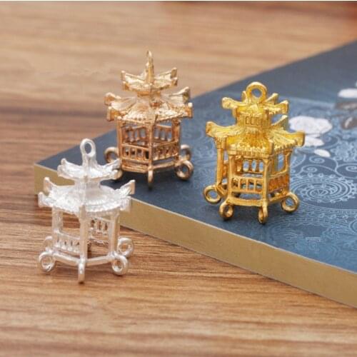5pcs/lot 24.5x30mm Small Pavilion Pendants Copper Piece Pendant Charms for DIY Bracelet Ear Jewelry Findings Making Craft