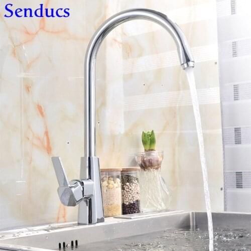 Senducs Copper Kitchen Faucet Quality Polished Chrome Kitchen Mixer Tap Hot Cold Water Tap New Arrival Bathroom Basin Faucet