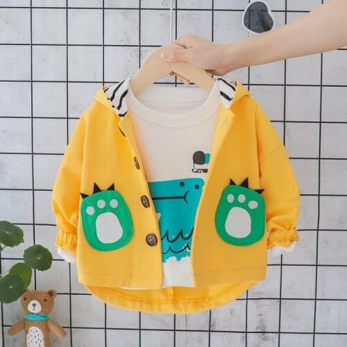 Cute Jackets For Baby Boy Trench Children Clothing 1-5Y Hooded Warm Dinosaur Outwear Baby Kids Coats