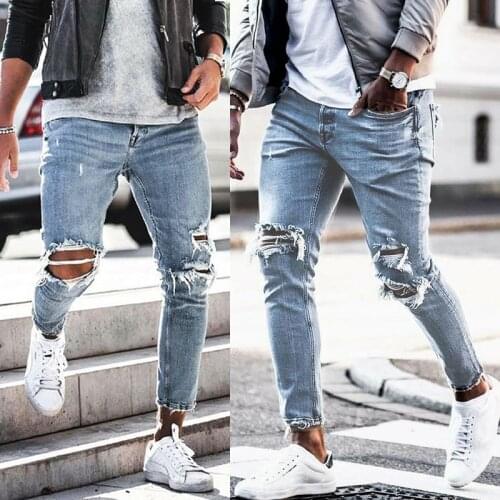 Fashion Hole Jeans Mens Sweatpants Sexy Pants Casual Summer Autumn Male Ripped Skinny Trousers Slim Biker Outwears Pants