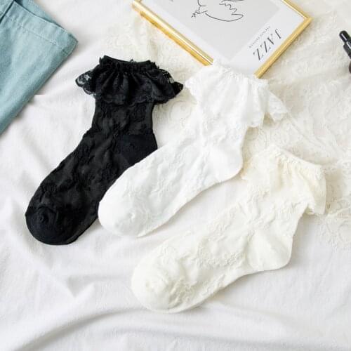 3D Rose Flower Print Soft Cotton Socks Ruffle Lolita Short Cosplay Costumes Nylon Lace Anime Cartoon Sweet Girl Gift Harajuku