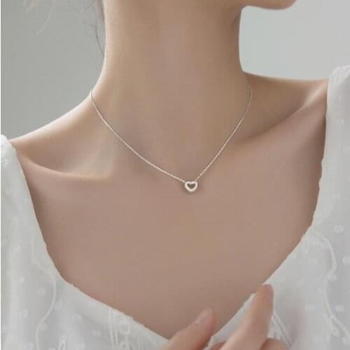 Silver Heart Necklaces 925 Sterling Silver Pendants Necklaces with Cubic Zirconia Fashion Style