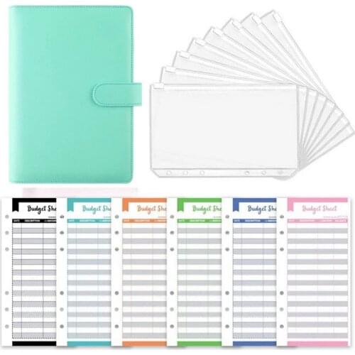 A6 Binder pu Budget Planner Refillable Notebook Covers 6 Holes Binder Pockets PVC Zipper Money Saving Envelope Budget Binder