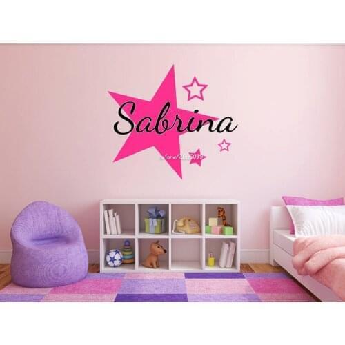 Personalized Stars Name Monogram Wall Stickers Decor Girls Bedroom Vinyl Wall Decal Graphics Bedroom Home Design Mural SA602