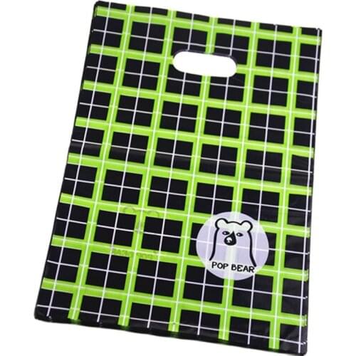New Design Wholesale 50pcs/lot 25*35cm Plastic Lovely Bear Birthday Gift Wrapping Bags With Grid Fashion Animal Packaging Bags