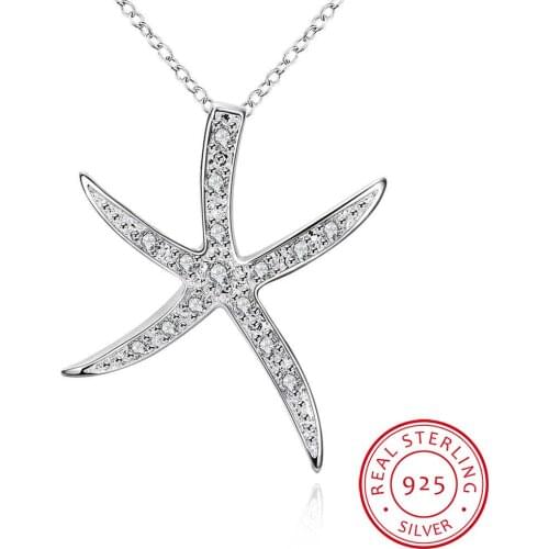LEKANI Crystal Big Starfish Decoration pendants 925 sterling silver necklaces Fine Jewelry For Woman Valentines Day Gift