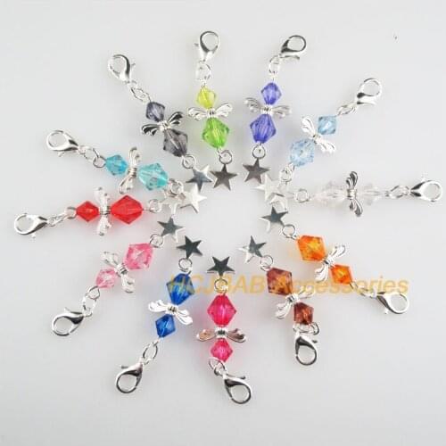 12Pcs Silver Plated Star Retro Mixed Lozenge Acrylic 14x34mm Angel With Lobster Claw Clasps Charms