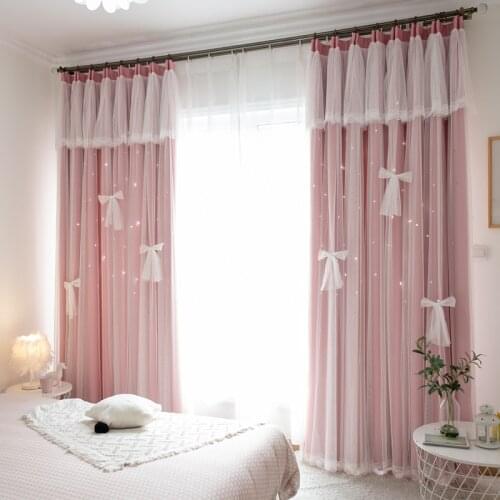 Hot Hollow Star Blackout Curtains with Valance Double Layer Princess Full Shading Cortinas Cloth Curtains for Girls Bedroom