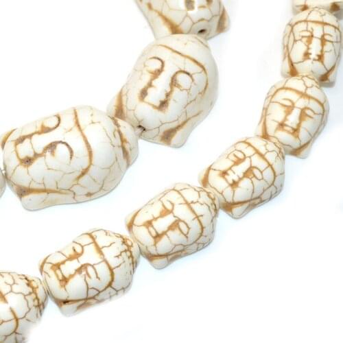 Synthesis White Howlite Single Face Carved Buddha Beads 20x30mm Tibetan Jewelry Making Beads 52Beads/lot