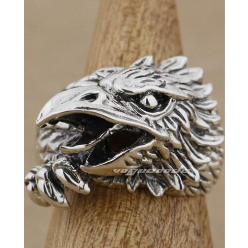 Solid 925 Sterling Silver Huge Heavy Eagle Mens Biker Ring 9M006 US Size 7 to 15