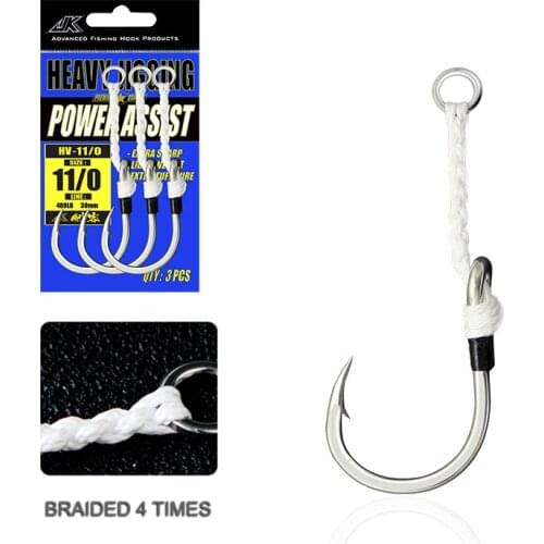 JK HV 5/0 7/0 9/0 11/0 4X Heavy-duty Hooks Double Twisted PE Assist Cord Saltwater Big Game Fishing Mustad Hooks with Solid Ring