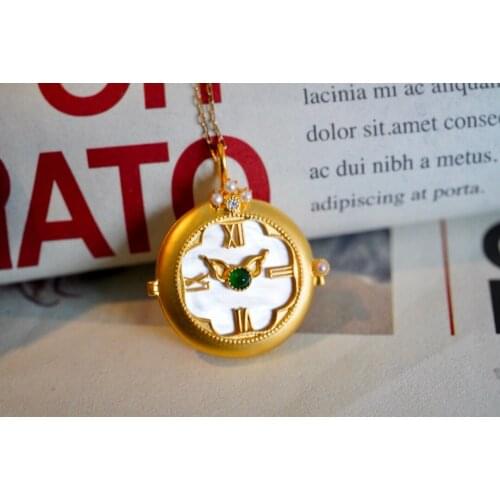 SX412 Solid 18K Yellow Gold Nature Green Emerald and Mother of Pearl Pendants Necklaces for Women Fine Jewelry for Women Gifts