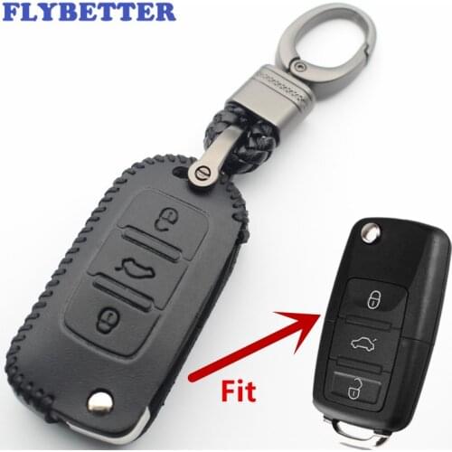FLYBETTER Genuine Leather 3Button Folding Key Fob Protector Case Cover For Vw Jetta/MK6/Tiguan/Golf 4 5 6/Polo/Bora/Passat L425