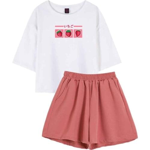 Womens Sleepwear Cute Pajamas Set Women Pijamas Set Cotton Summer Strawberry Print Sweatshirt Ladies Loungewear Sweatshirt Suit