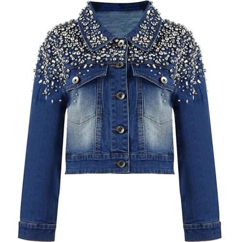 Heavy Industry Crystal Beaded Two-Piece Denim Women Set Denim Jacket & Skirt Suit 2020 Autumn Fashion New Tide