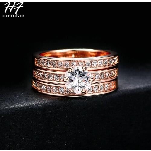Classic 3 Round Engagement Ring Set for Women Rose Gold Color Jewelry Made with Genuine Austria Crystals Sizes HotSale R059
