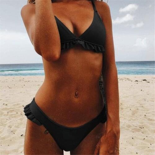 Women Padded Push-up Bra Bikini Set Ruffles Low Waist Bathing Suit Swim Beachwear Swimwear Women Bikini Set 2020 Sexy Swimsuit