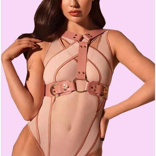 Pink Leather Bondage Harness for Women Wide Suspenders Straps Waist Belt Gothic Garters Harajuku Body Belt Sexy Lingerie Cage